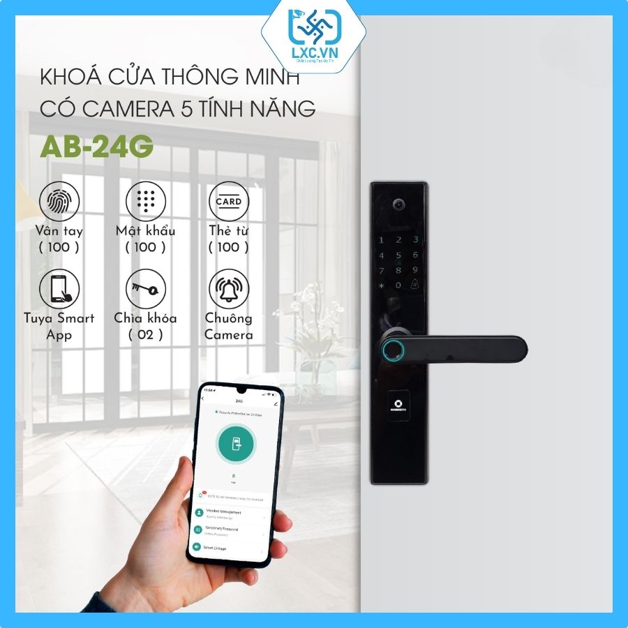 Khoá cửa thông minh có camera 5 tính năng Homekit AB-24G I Chính hãng